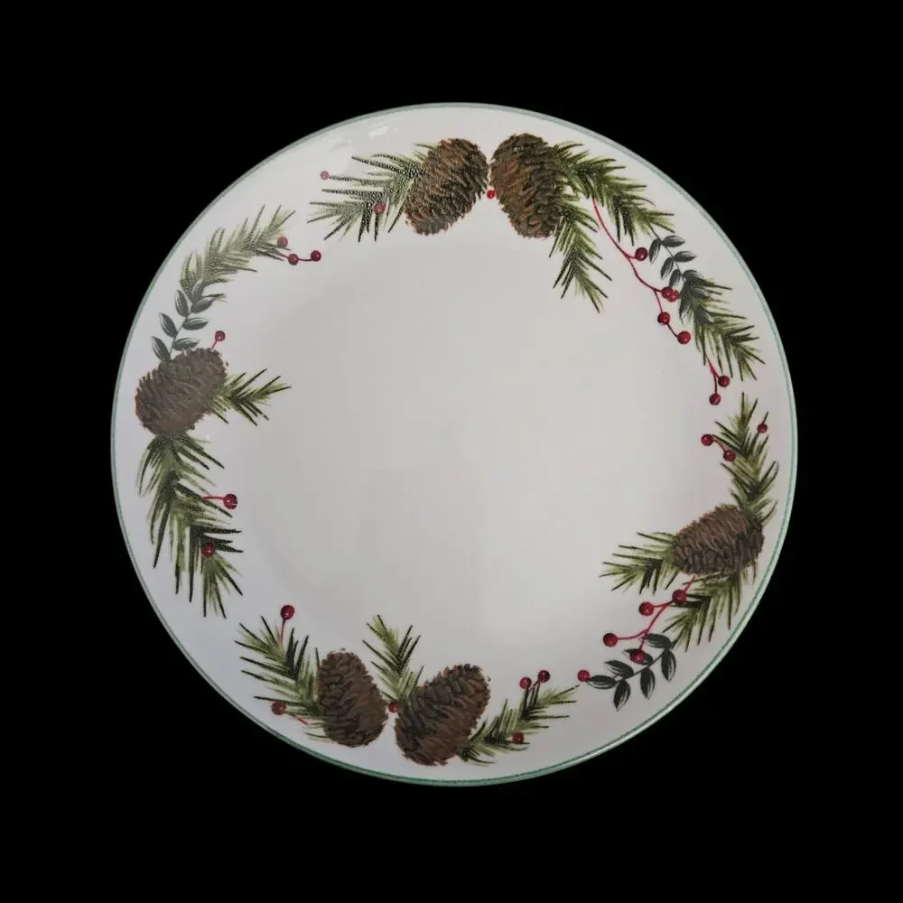 Totally Today Pine Cone Christmas Salad Plates Set of 4 Holiday Ceramic